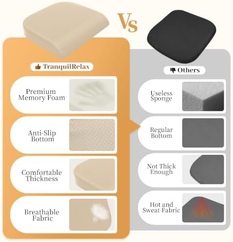 TranquilRelax 2XL Memory Foam Seat Cushion for Office Chair, 3.7-Inch, Khaki