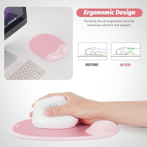 Ergonomic Mouse Pad for Vertical Mouse, Memory Foam(Blush Pink)