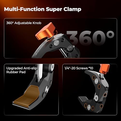 K&F CONCEPT 2 Pack Camera Mount Clamp, Super Crab Clamp with 1/4" Thread Holes for Round Pipe Flat Surface, Monitors, LED Lights, and Other Photographic Accessories