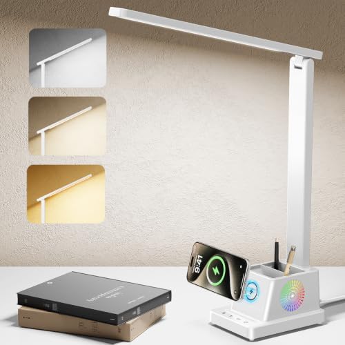 cozoo LED Desk Lamp for Home Office,15W Wireless Charger Pen Holder, White