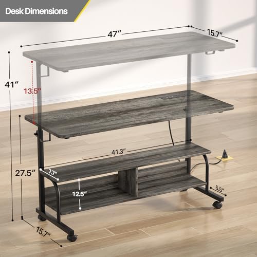 Armocity 47" Rolling Standing Desk with Charging Station for Couch Bed