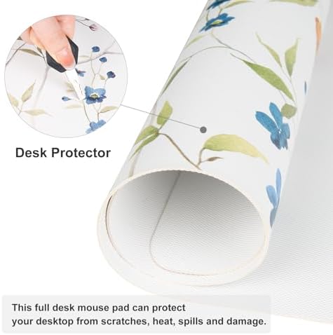 QiyI PU Leather Large Mouse Pad, 31.5" x 15.7", Watercolor Flowers