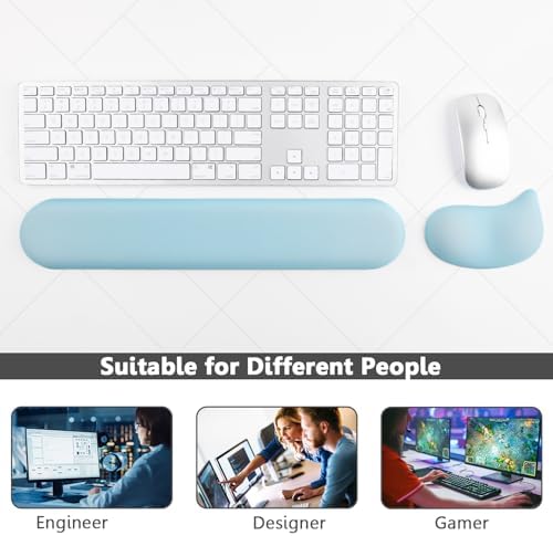 Keyboard Mouse Wrist Rest Set, Gel Ergonomic Wrist Rest for Keyboard and Mouse Non Slip Base, for Laptop, Desktop Computer, Office Desk Accessories (Blue)