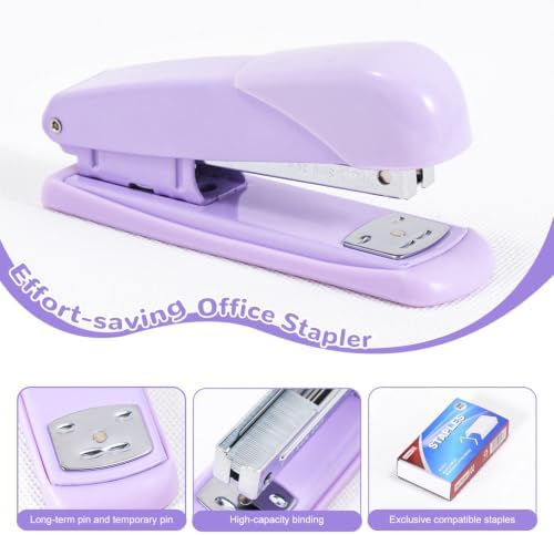 Gawsey Purple Desk Organizers and Accessories with Desk Organizer 360° Rotating Pen Holder and Office Supplies, Cute Stationery Supplies Set