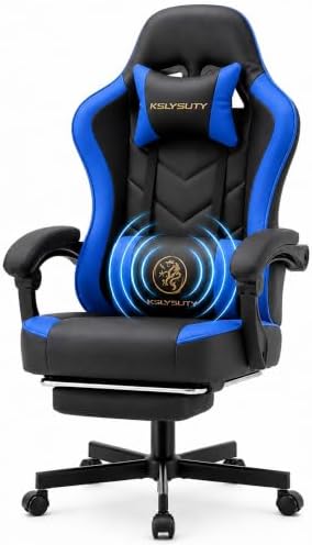 Office Desk Computer Gaming Chair for Adults, Ergonomic High Back Gamer Chair with Massage and Pocket Spring Cushion, Swivel Comfy Video Game Chairs with Footrest and Lumbar Support (Black Blue)