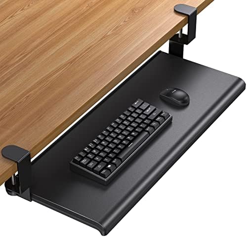 HUANUO Keyboard Tray Under Desk with C Clamp-Large Size, Steady Slide Keyboard Stand, No Screw into Desk, Perfect for Home or Office