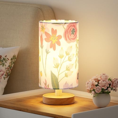 Fenmzee Small Table Lamps (Floral White Shade, 9" Inline Control)