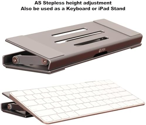 Aluminum Fold & Laptop Riser Stand 3-in-1 Adjustable, Foldable Cooling Stand with Integrated Storage Box, Ruler and Ultra-Slim Portable Design for MacBook, Tablet, Ipad, Keyboard and All Laptop