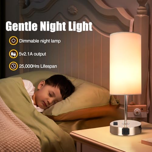 Gold Table Lamp with USB Port - Touch Lamp Desk Lamp, Bedside Lamps for Bedroom, 3 Way Dimmable Small Lamps for Living Room, Dorm, Home, Office, Cute Gold Base+ White Lampshade