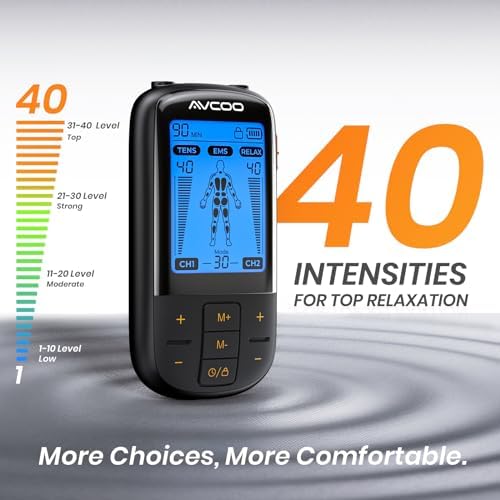 AVCOO 3-in-1 TENS Unit Muscle Stimulator with 30 Modes for Pain Relief