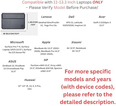 Silver 3-in-1 Laptop Sleeve 11-13.3 Inch ONLY Xiaomi Air 13.3" Huawei MateBook E X 13 Honor MagicBook MacBook Air Pro ASUS ZenBook 13 Acer Swift 3 Galaxy Xiaomi 12.5 Magnetic Stand Not for 14-16”