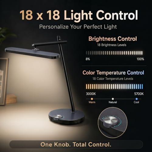 OTUS LED Desk Lamp for Home Office, Bright Motion Sensor Light, 18W