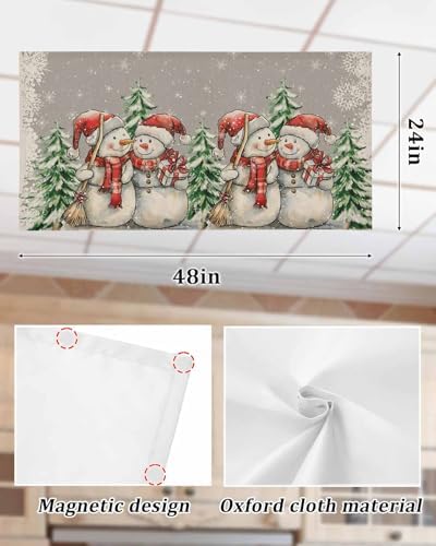 Grey Christmas Magnetic Fluorescent Light Covers for Ceiling Lights 2 x 4 Feet,Snowman Snowflakes Green Pine Tree Retro Office Classroom Kitchen Drop Ceiling Light Covers Filters Shade Panel 2 Packs