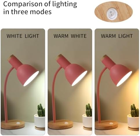 Adjustable Wooden Desk Lamp,Metal Shade Flexible Neck Table Lamp