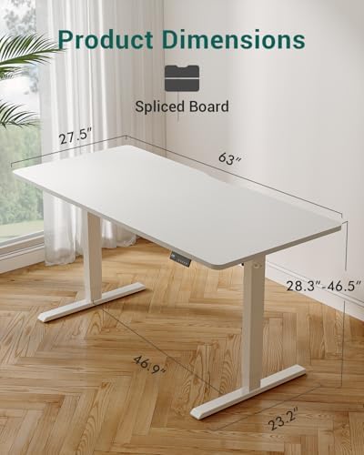 CubiCubi 63x28 Large Electric Standing Desk, 28" Deep Desktop, White