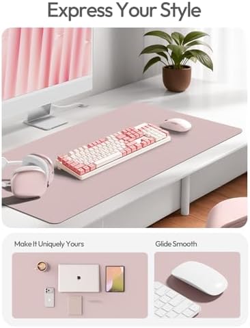YSAGi Leather Desk Pad Protector, Office Desk Mat, Large Mouse Pad, Non-Slip PU Leather Desk Blotter, Laptop Desk Pad, Waterproof Desk Writing Pad for Office and Home (Grayish Lavender,55" x 24")
