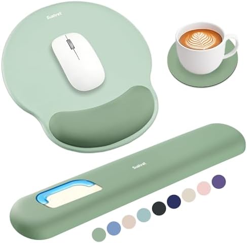 Sushret Mouse Pad and Keyboard Wrist Rest, 3-in-1 Gel Memory Foam Ergonomic Mouse Pad with Wrist Rest Set,Gaming Mousepad Arm Cushion Support for Computer Office Desk Accessories Cute Setup,Sage Green