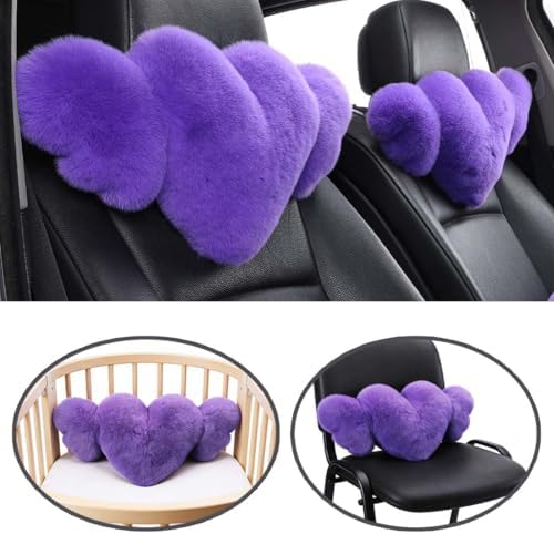 2 Pack Heart Shaped Plush Car Neck Pillows, Soft Car Headrest Cushion for Driving Travel Office Chair, Cute Cars Interior Decor Accessories for Women Girls(Violet)