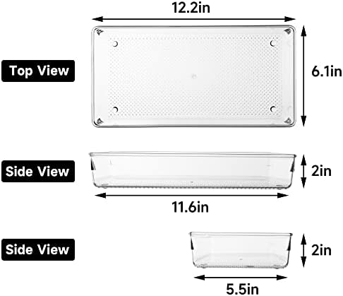 3 Pack Large Clear Plastic Drawer Organizer Tray Cutlery Utensil Makeups Drawer Organizers 12" X 6"