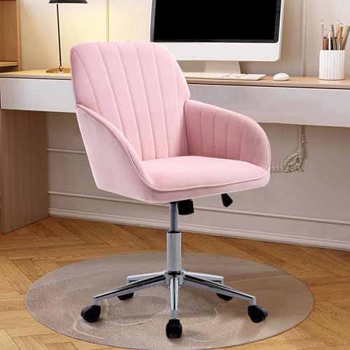 Ergonomic Home Office Desk Chair with Memory Foam and Silver Base, Pink