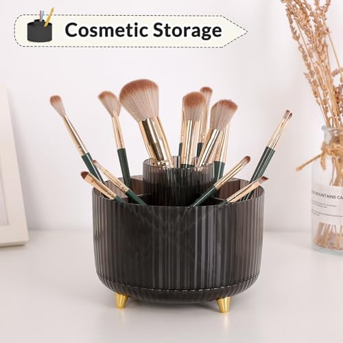 SKYDUE Rotating Pencil Pen Holder, Pen Organizer with 5 Slots - Aesthetic Desk Organizer and Accessories for School, Home, Office Supplies, Clear Black