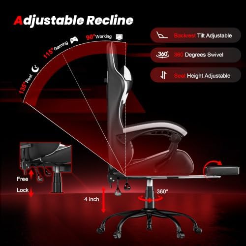 Gaming Chair with Footrest, Ergonomic Video Game Chair for Adults, White