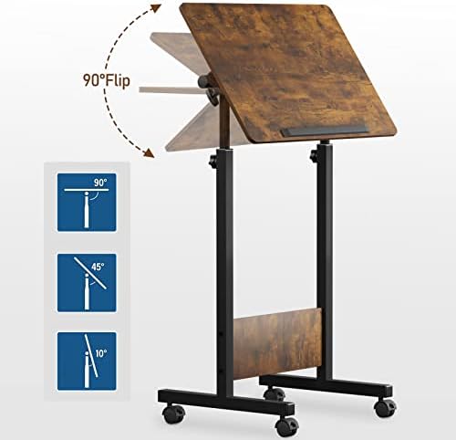KOUPA Height Adjustable Flip Standing Desk with Wheels,24Inch