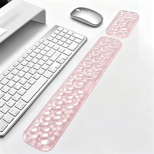 Mouse Pad with Wrist Rest, Soft Cloud Gel Keyboard Mouse Pad Set with Hand Wrist Support, Cute Non Slip Office Desk Accessories for Comfort/Pain Relief/Computer/Laptop (Pink Diamond)