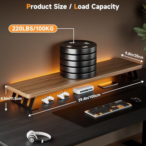 Dual Monitor Stand Riser, 39 Inch Large Wood Monitor Stands for 2 Monitors