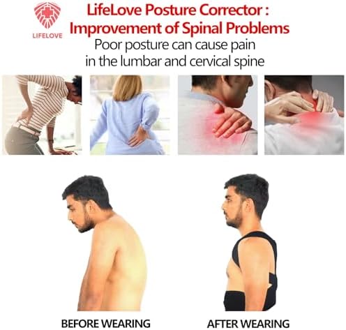 LifeLove Adjustable Posture Support Brace for Upper Back & Shoulders, Fits Height Under 200cm & Waist Under 120cm