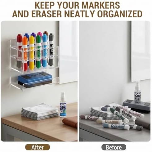 MyGift Dry Erase Marker Holder Wall Mount Clear Acrylic 10 Slot Organizer