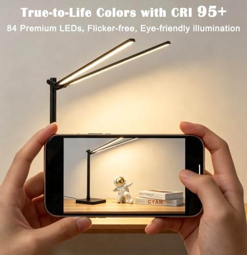 Desk Lamp for Office Home Dual Head 24W Swing Arm Reading Table Lamp Black