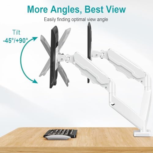 MOUNT PRO Dual Monitor Mount Fits 13 to 32 Inch Screen, Height Adjustable Monitor Stand for 2 Monitors, Full Motion Display Arm Holds up to 19.8lbs Each, Computer Desk VESA Mount, White