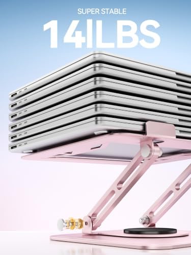 tounee Laptop Stand for Desk, Adjustable Computer Stand Holder with 360° Rotating Base, Ergonomic Laptop Riser Compatible with MacBook Pro Air, All Laptops 10-15.6"-Pink