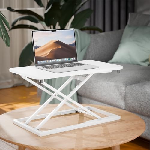 Standing Desk Converter 24 Inch, Height Adjustable Sit to Stand Desk Riser, Ergonomic Desktop Workstation for Laptop and Single Monitor, Home Office Computer Desk Riser-White