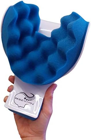 Neck and Shoulder Relaxer - Chiropractic Support Pillow and Cervical Traction Device for Spine Alignment, Pain Relief, Relaxation and Stretching (Blue and White)