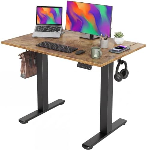 Claiks Electric Standing Desk, 40x24 Inch, Rustic Brown
