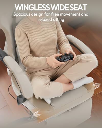 Dowinx Gaming Chair Breathable Fabric Game Chair with Gel Pad and Storage Bag, Comfortable Gamer Chair with Pocket Spring Cushion, Ergonomic Computer Chair with Footrest, Beige and Brown