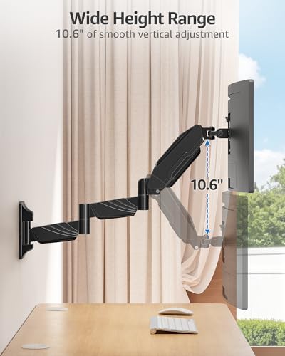MOUNTUP Long Arm Monitor Wall Mount for 17-32” Screens, Supports 4.4-17.6lbs, Long Reach Arm Extends Up to 27.97”, Copmuter Wall Mount Monitor Arm, Full Motion Tilt Swivel Rotation, VESA 75x75 100x100