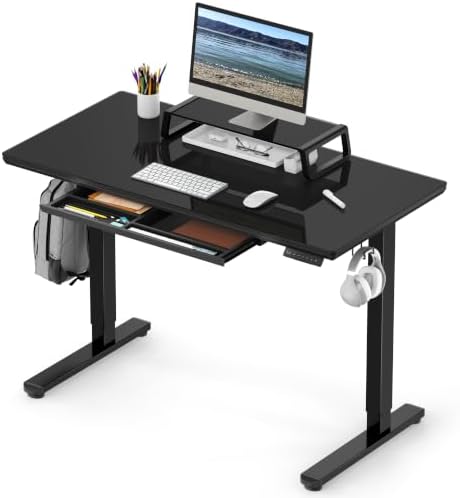 SHW 48-Inch Glass Electric Height Adjustable Standing Desk, Black