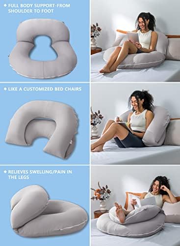 INSEN Reading Pillow, Back Pillow for Sitting in Bed and Couch, Gaming Pillow for Adults, Sit Up Support for Bed, Cooling Tencel, Grey