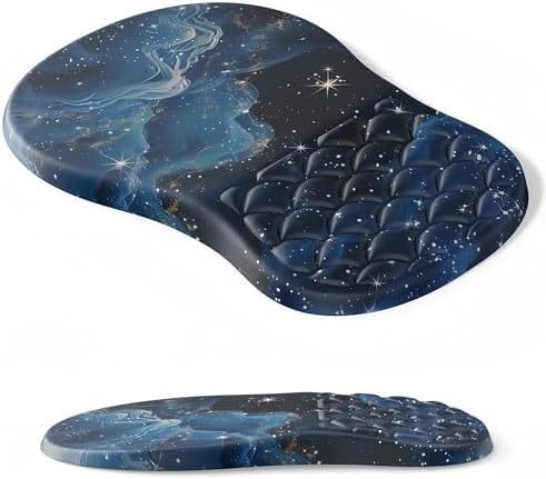 Ergonomic Mouse Pad Wrist Support,Blue Space Wrist Rest Mousepad for Carpal Tunnel Pain Relief,Integrated Memory Foam Slope Massage Bulge Design