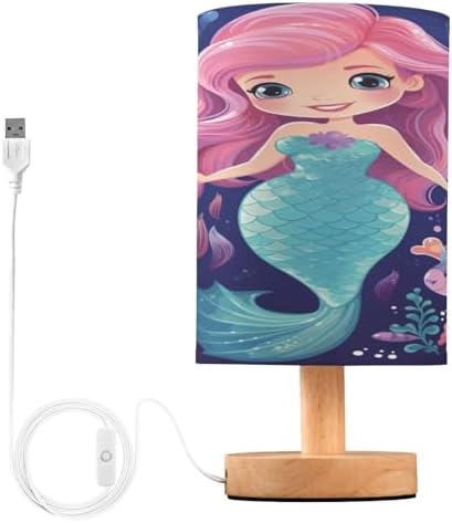 ALAZA Beautiful Mermaid Navy Blue Decor Bedside Table Lamp with USB Port for Bedroom Nightstand Office Desk LED Bulb Included