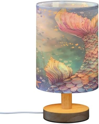 ALAZA Mermaid Starfish Watercolor Decor Bedside Table Lamp with USB Port for Bedroom Nightstand Office Desk LED Bulb Included