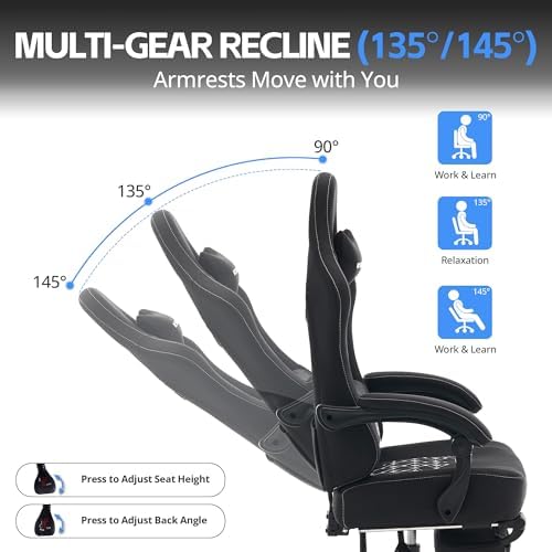 Office Desk Computer Gaming Chair for Adults, Ergonomic High Back Gamer Chair with Massage and Pocket Spring Cushion, Swivel Comfy Video Game Chairs with Footrest and Lumbar Support (Black)