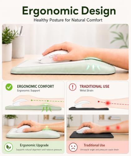 eulps Mouse Pad with Wrist Rest, Ergonomic Memory Foam Mousepad with Soft Wrist Support, Non-Slip PU Base, Smooth Surface for Office, Pain Relief for Laptop & Gaming (Sage Green)