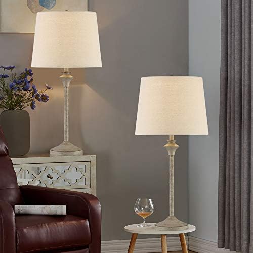 Maxax Farmhouse Buffet Table Lamps Set of 2 for Living Room, 26" Brown Bedside Nightstand Lamps with Oatmeal Fabric Shade Metal Base Decor for Bedroom, Living Room, Office, Kids Room