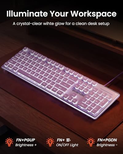Wired Keyboard with White Backlight Pudding Keycaps, Full Size, Purple