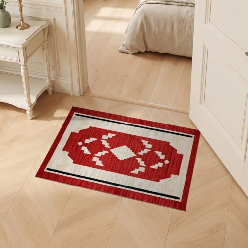 2'x3' Red Ivory Cat Crimson Boho Geometric Ultra-Soft Accent Mat