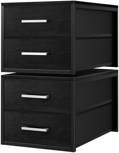 BOLUO Stackable Storage Drawers Narrow Closet Organizers and Storage Fabric Black 2 Drawer Dresser for Bedroom 2 Packs Modern